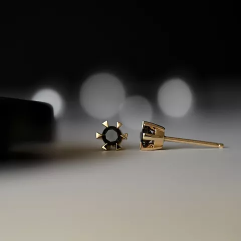 2 x 0,21 ct svart solitaireørepynt i 14 karat gull med svart diamant 