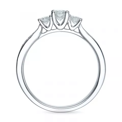 ekte diamant ring i 14 karat hvitt gull 0,30 ct 2 x 0,10 ct 0,11 ct